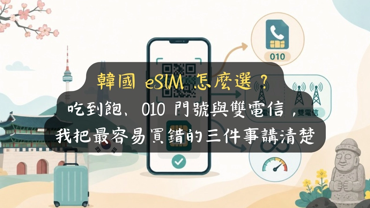 韓國 eSIM 怎麼選？吃到飽、010 門號與雙電信，我把最容易買錯的三件事講清楚